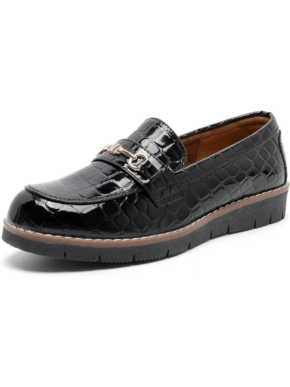 🆕Women's Dark Black Round Toe Platform Chunky Heeled Loafers Business Shoes